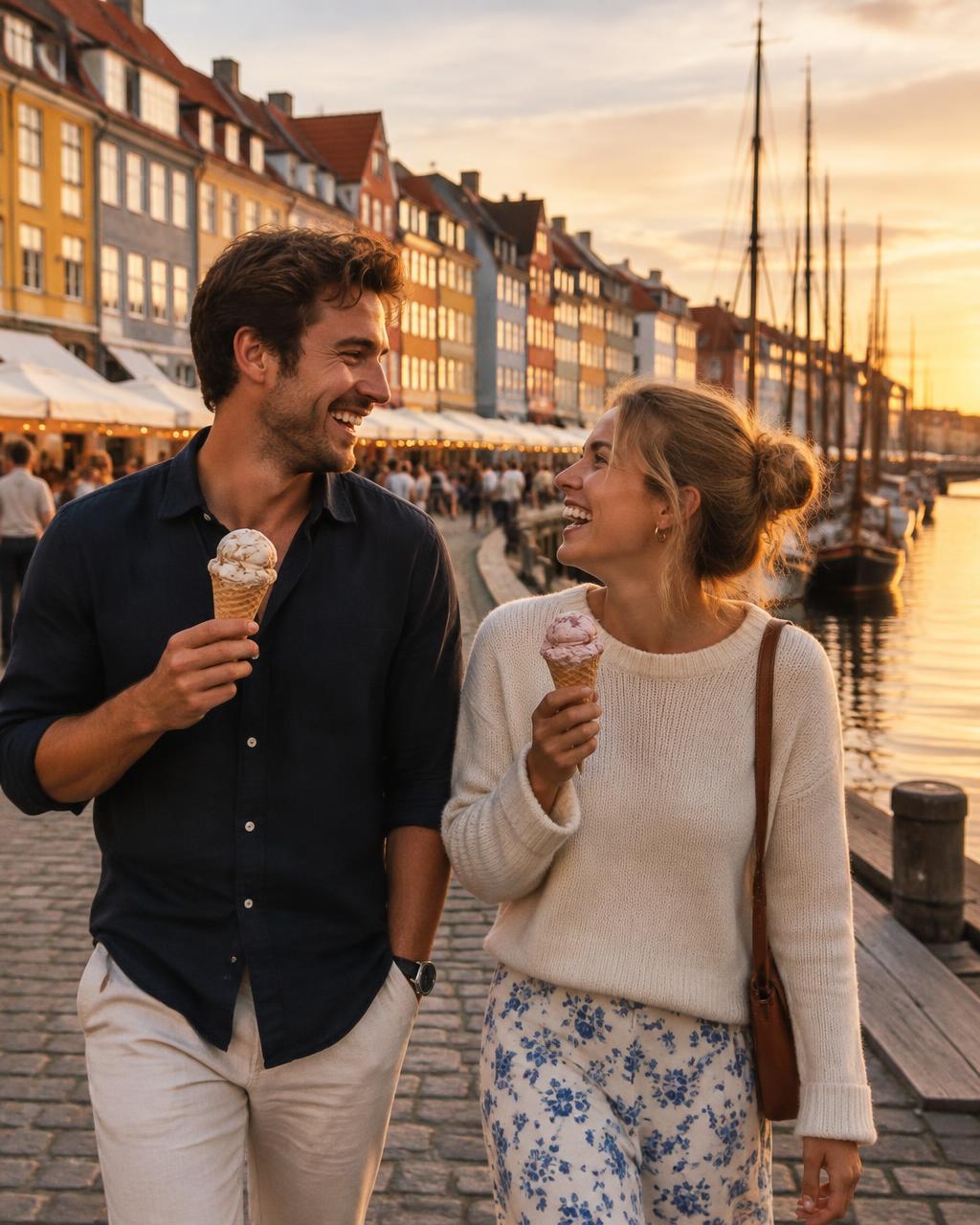 Isvaffel & havnepromenade